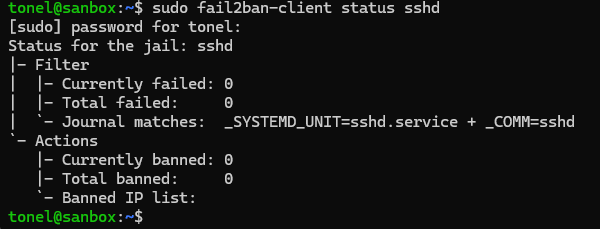 fail2ban status on the jump box