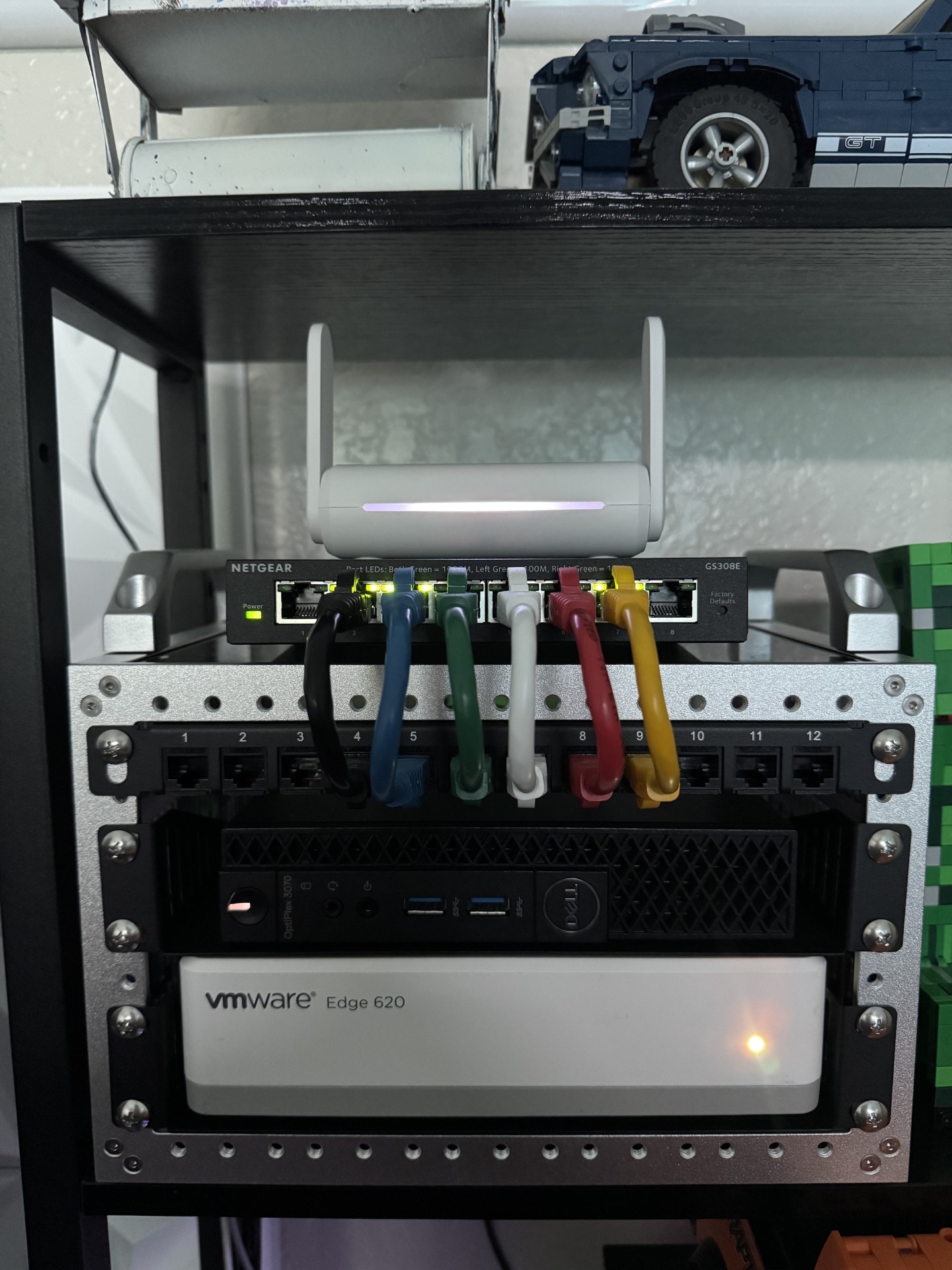 Physical rack holding the homelab hardware